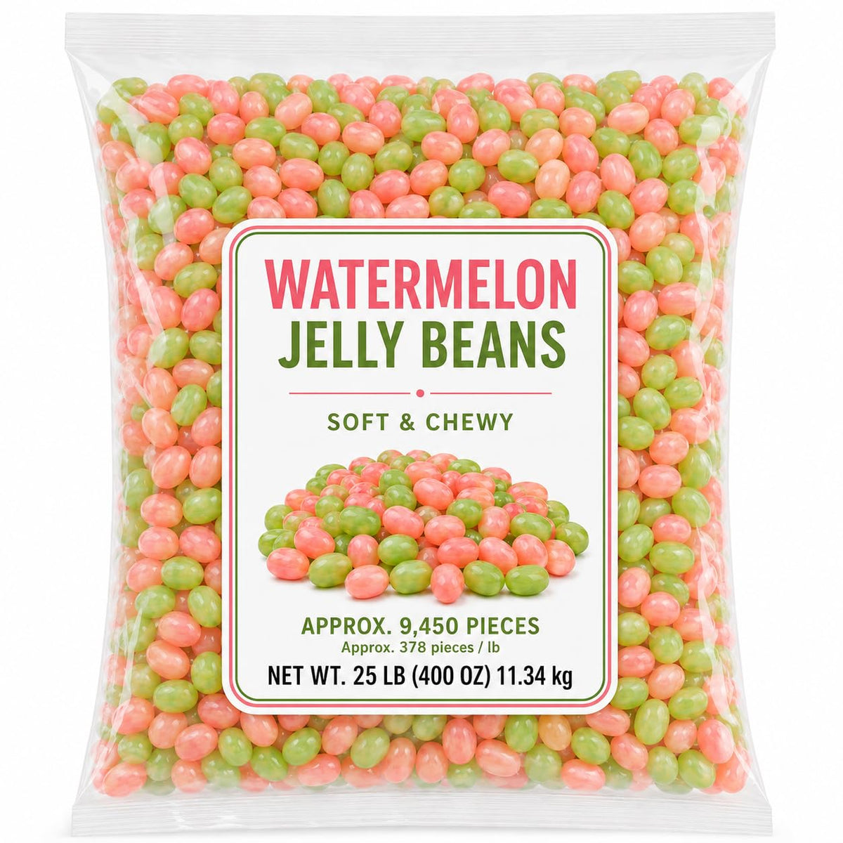 Sour Watermelon Flavored Jelly Bean Candy Candy Bulk Bag - 25 lb (Approx. 5000 pieces)