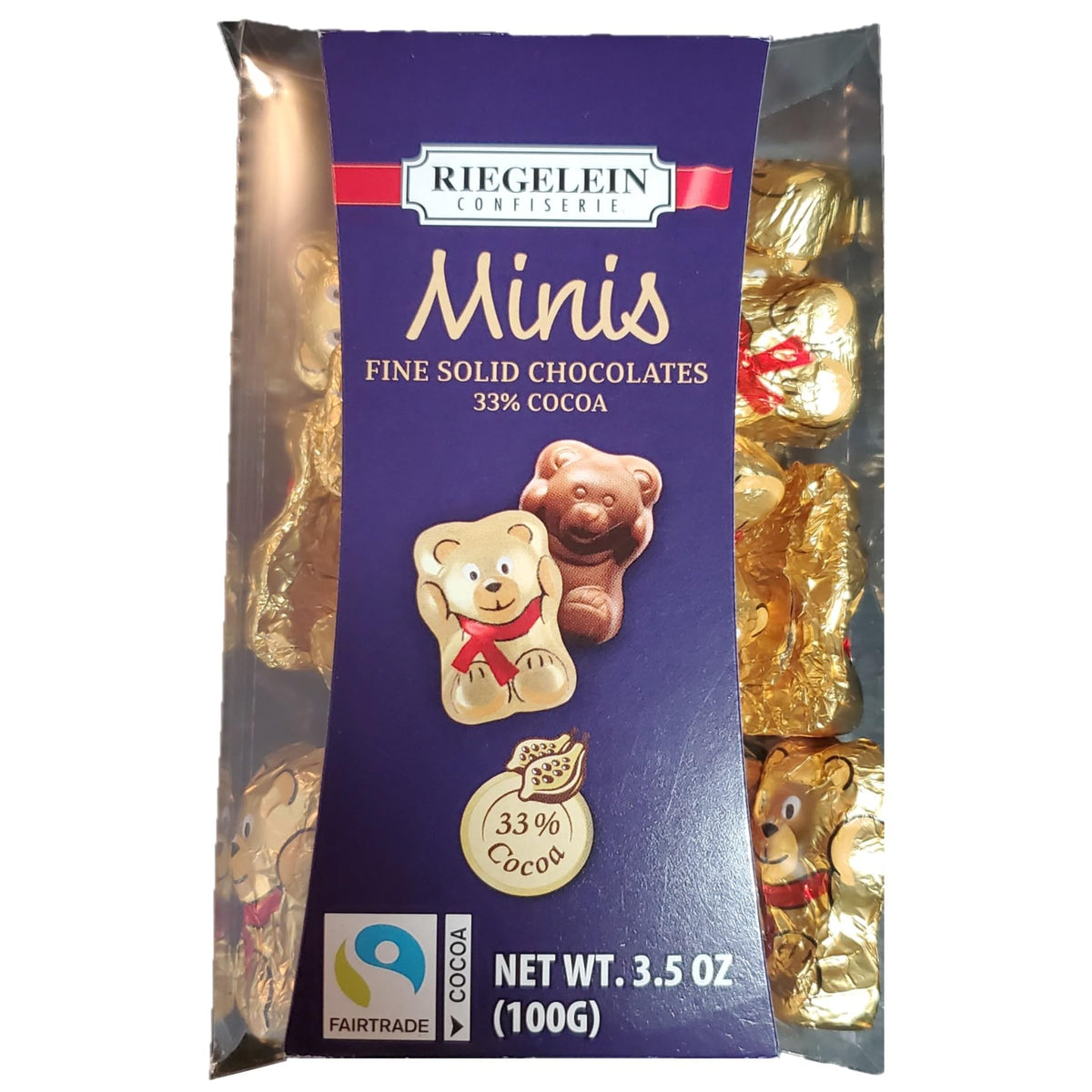 Riegelein Mini Solid Gold Bears 33% Milk Chocolate Holiday Stocking Stuffer 3.5 oz