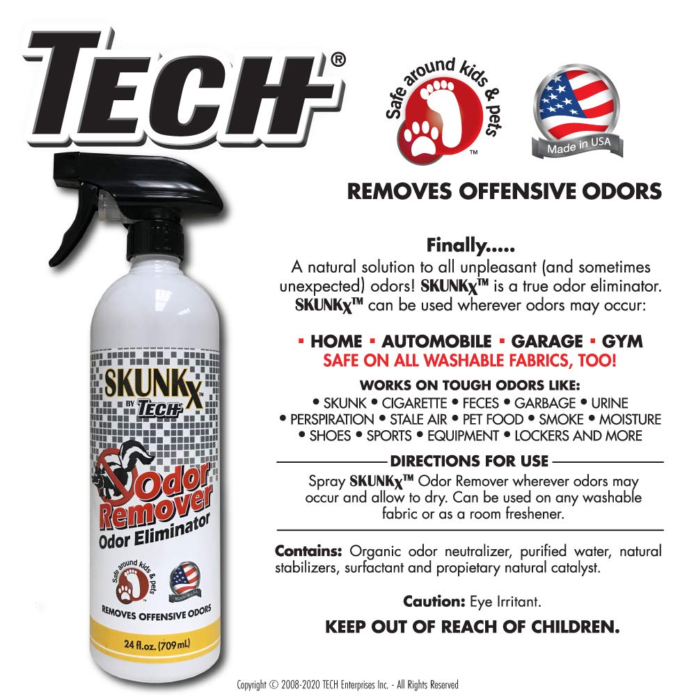 TECH Skunk-X Odor Eliminator Spray - Instant Odor Remover for Washable Fabrics and Indoor Spaces (24 Oz)