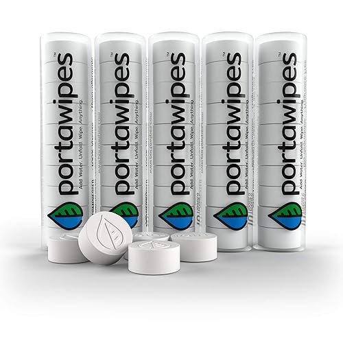 Portawipes Coin Tissues | 50 Pack with 5 Carrying Cases | Toilet Paper Tablets | Compressed Towels | Expandable Wipes | Soft & Odor Free
