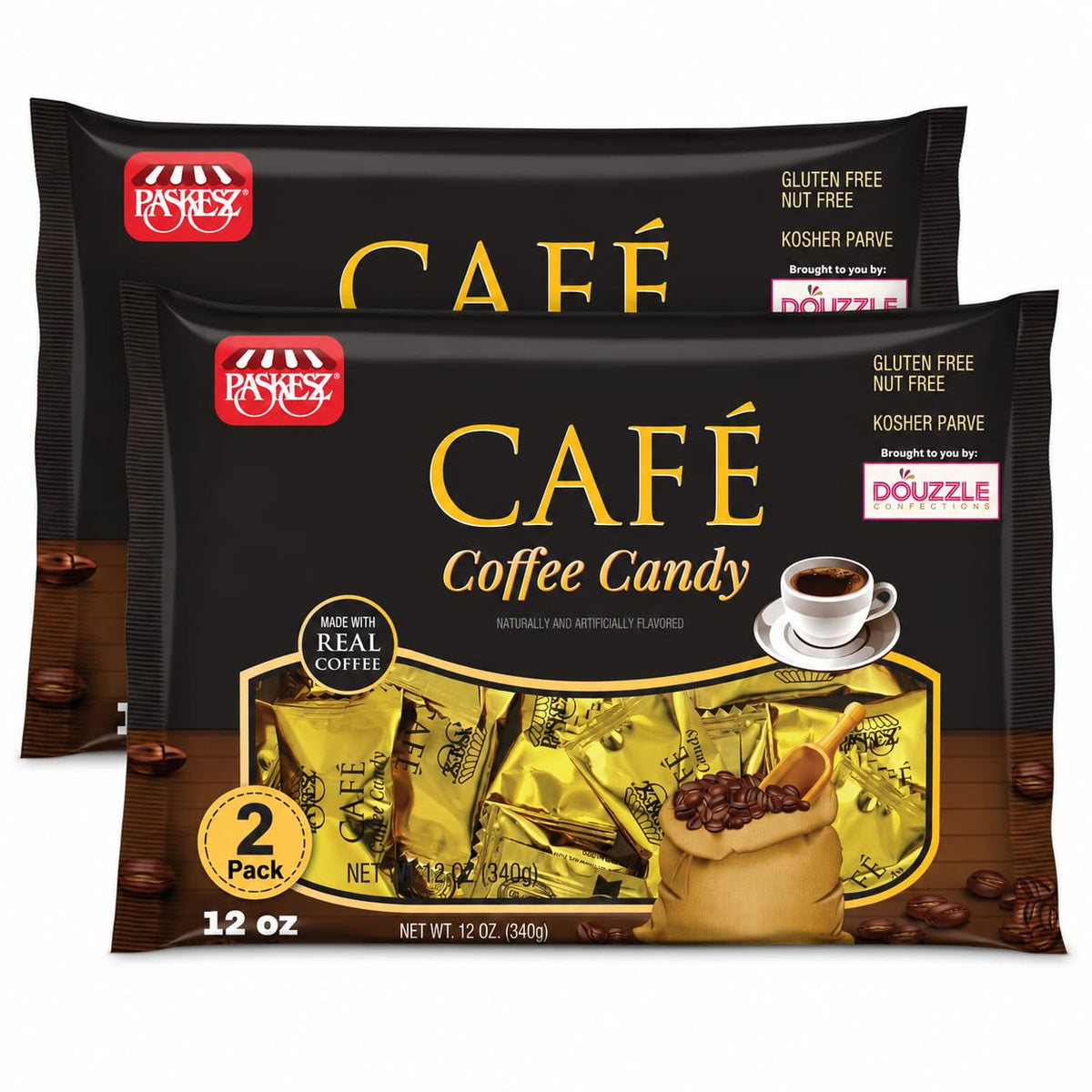 DOUzzle Kosher, Hard Coffee Candy, Made with Real Coffee (12oz - 2 Pack) Individually Wrapped Candies - Party Favor, Goodie Bag & Pinata Filler