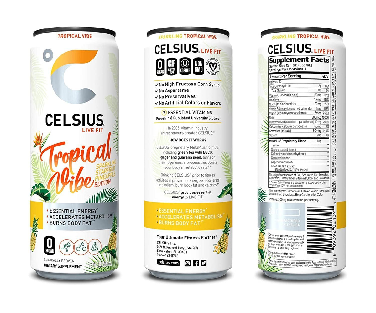 BeeQ Box - (Pack of 15) CELSIUS Sparkling Vibe Variety Pack, 5 Different Flavors : Fantasy Vibe, Arctic Vibe, Peach Vibe, Tropical Vibe, oasis vibe |