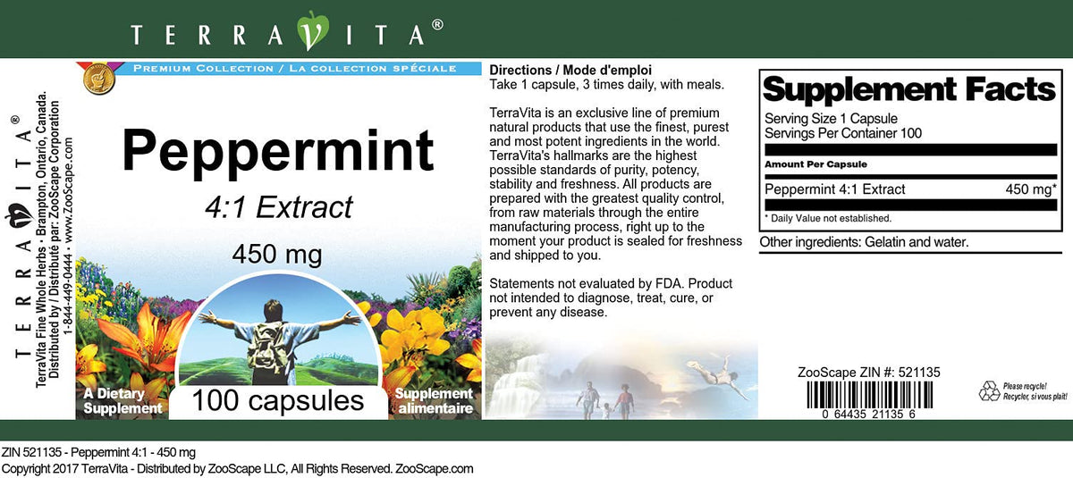 Peppermint 4:1-450 mg (100 Capsules, ZIN: 521135) - 3 Pack