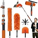 16FT Reach High Ceiling Duster Kits with 3-12FT Adjustable Pole - Includes Extra Long Duster, High Ceiling Duster, Rotatable Window Squeegee & Cobweb