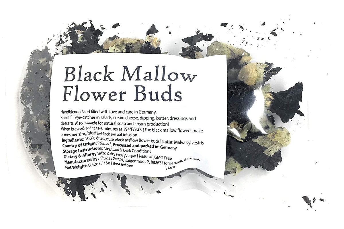 Black Mallow Flower Buds from Germany - Net Weight 0.52oz / 15g - Mesmerizing Black, Beautiful Eye-catcher for Herbal Infusion, Tea, Salads
