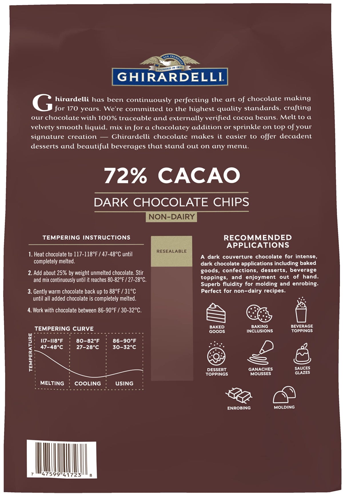 Ghirardelli 72% Cacao Chocolate Chips, 5lb with Ghirardelli Barista Spoon