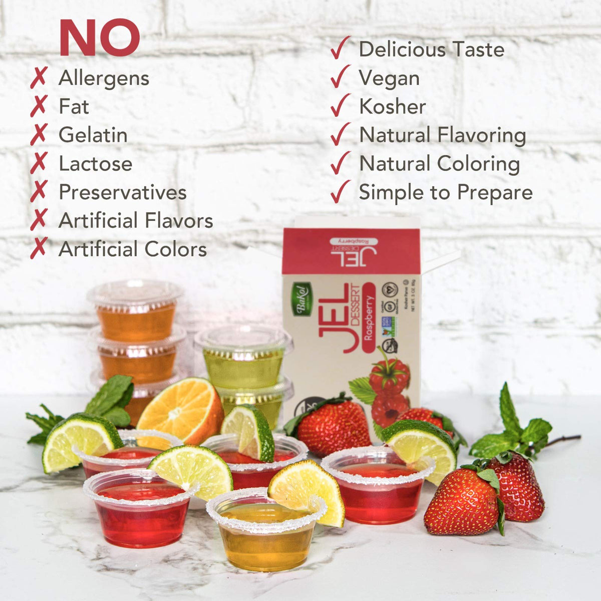 Bakol Jel Dessert - All Natural Vegan Dessert Mix - Kosher - Halal - No Artificial Sweeteners Flavors or Colors - Cherry Flavor (PACK OF 12)