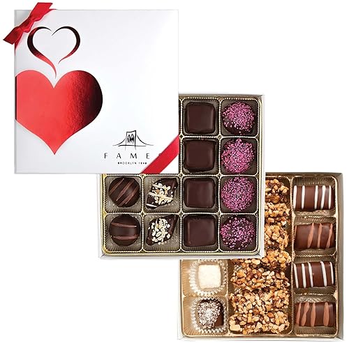 Fames Chocolate Heart gift Box - Pack of 2 Gourmet Chocolate Truffles (32 Pc) - Kosher, Dairy Free Artisan Chocolates for Valentine’s, Mother’s Day