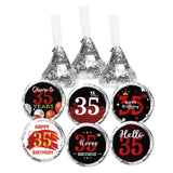Happy 35th Birthday Party Favor Labels Chocolate Kisses Candy Stickers - Thirty Five Years Old Birthday Round Candy Sticker Party Favors - Black