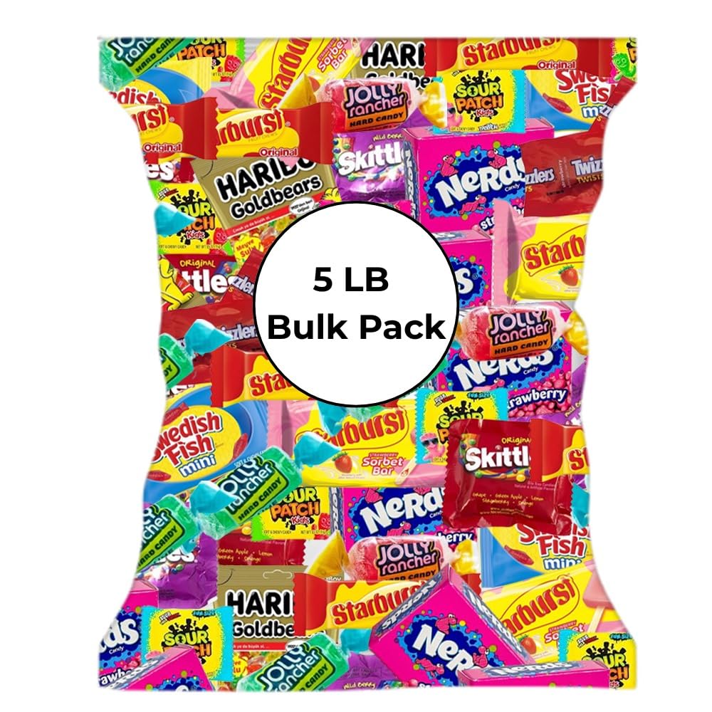 Christmas Candy Individually Wrapped Treats - 5LB Holiday Bulk Assorted Variety Pack - Party Favor Bags - Full-Size Bars - Stocking Stuffer Mix