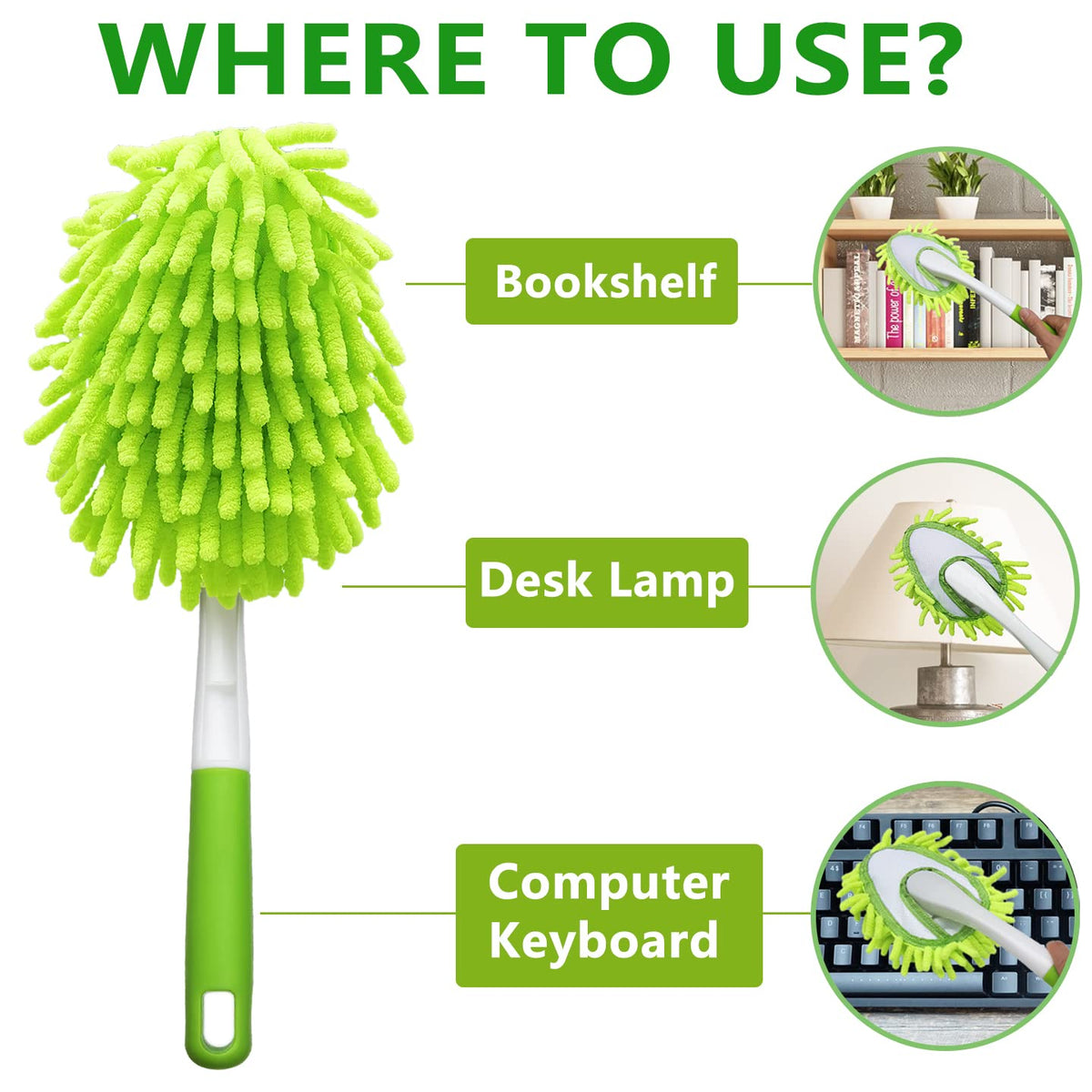 Microfiber Duster for Cleaning, Hand Washable Dusters with 4 pcs Replaceable Microfiber Head,Wet and Dry Use, Detachable Cleaning Supplies for Office