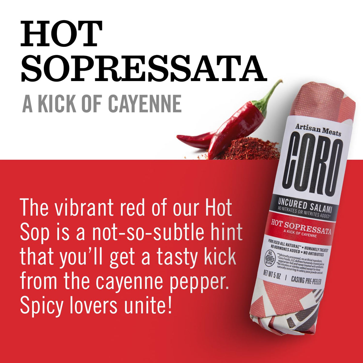 Coro Uncured Hot Sopressata Artisan Salami Sticks - 5oz (Pack of 3)