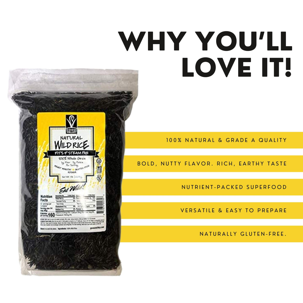 4 Set - Goose Valley Natural Wild Rice - Family Reserve 5 lbs - Variety of Jumbo High Fiber and High Protein Whole Grain Rice for Healthy Heart