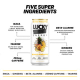 Lucky Energy Drink Mango Pineapple, Zero Sugar, 200mg Caffeine, 12 Pack