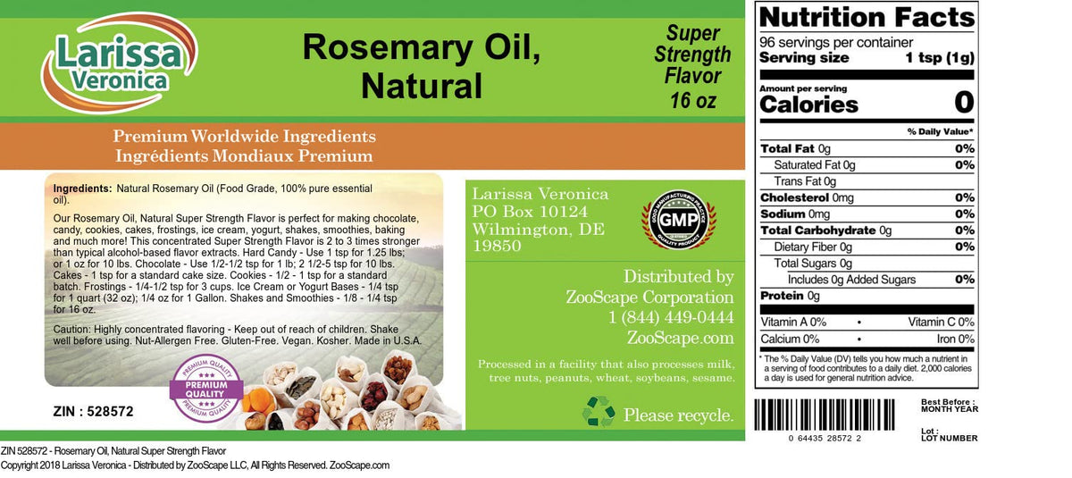 Rosemary Oil, Natural Super Strength Flavor (16 oz, ZIN: 528572) - 3 Pack