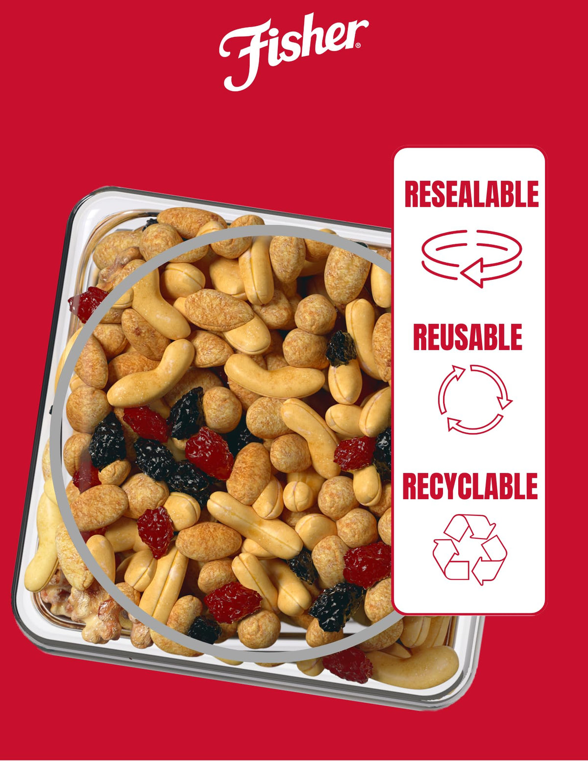 Fisher Snack Sweet Nut Bulk Trail Mix, 38 oz (Pack of 1), Honey Roasted Peanuts, Raisins, Frosted Walnuts, Cashews, Dried Sweetened Cranberries