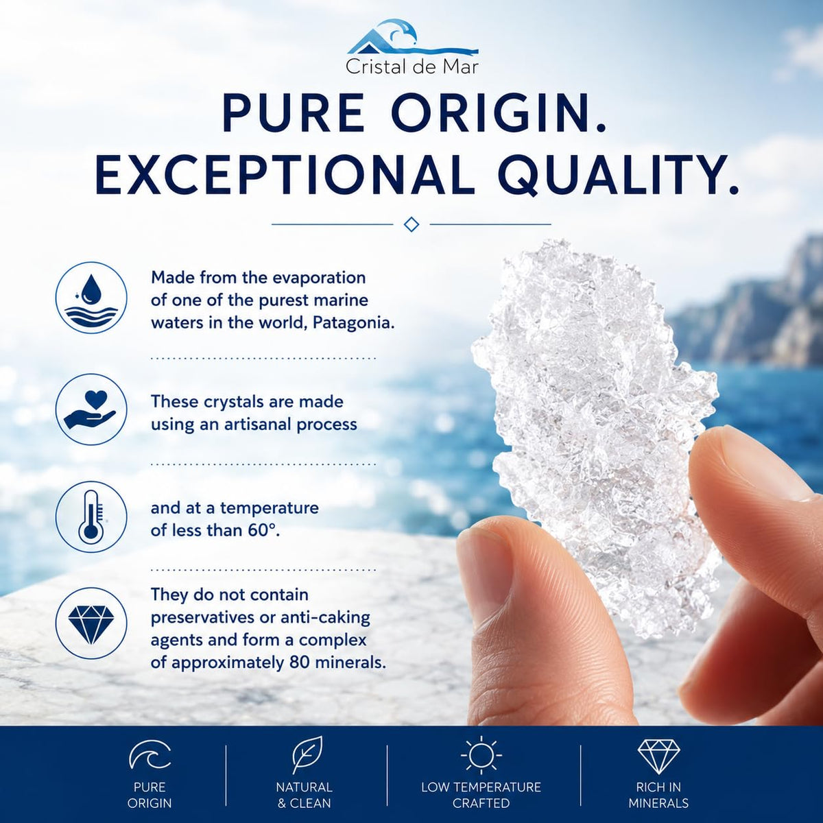 Sea Salt Crystals 500g - Premium Artisan Sea Salt from Patagonia - Mineral Rich Gourmet Salt - Unrefined - No Additives - 100% Natural