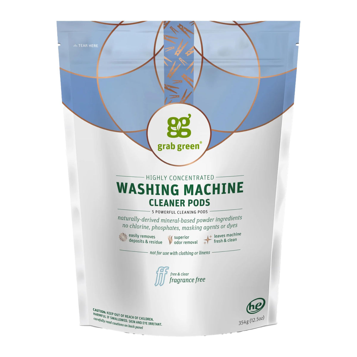 Grab Green Washing Machine Cleaner Pods - Fragrance Free, 5 Cleaning Pods
