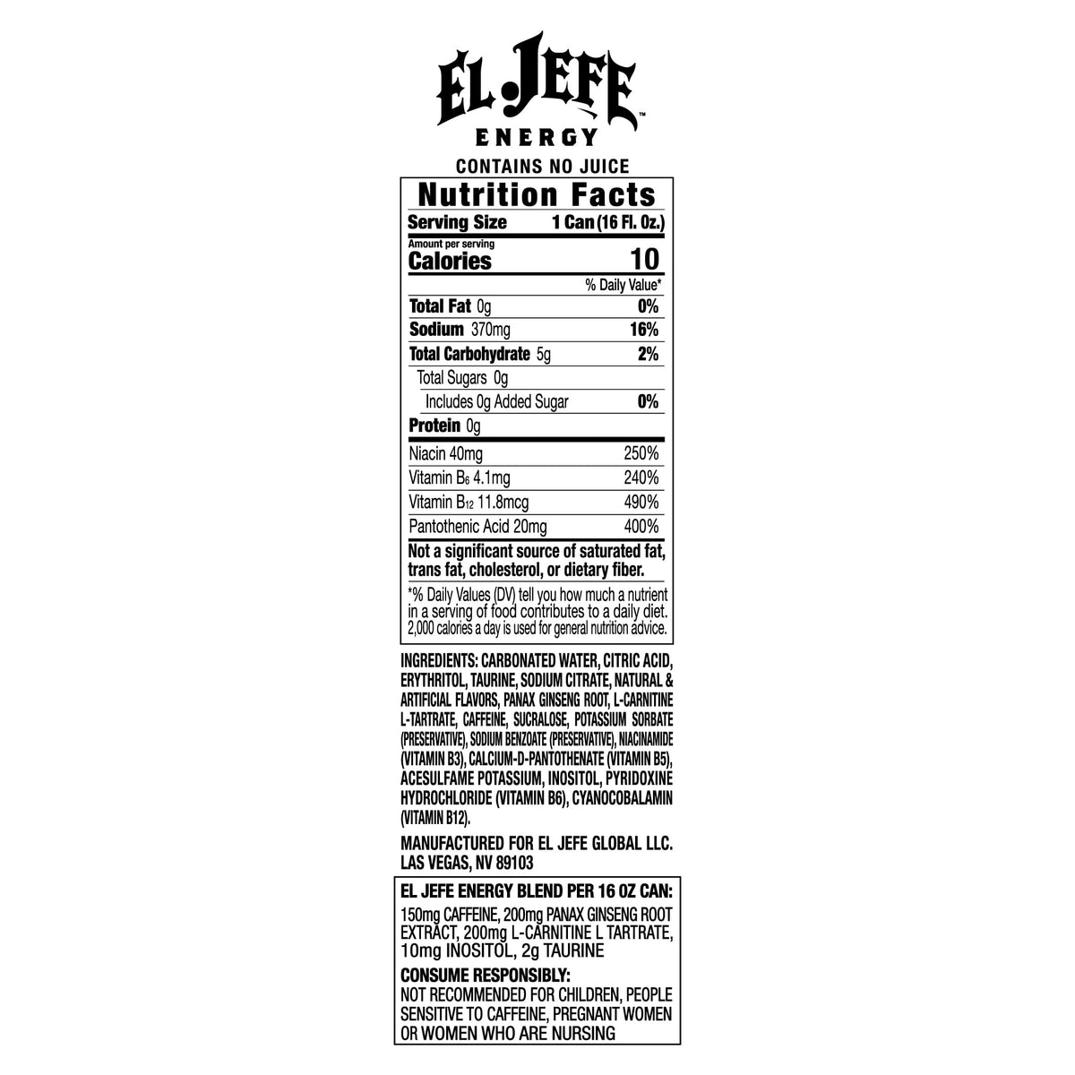 EL JEFE ENERGY DRINK (12-Pack, WILD MANGO)