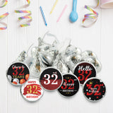 Happy 32nd Birthday Party Favor Labels Chocolate Kisses Candy Stickers - Thirty Two Years Old Birthday Round Candy Sticker Party Favors - Black