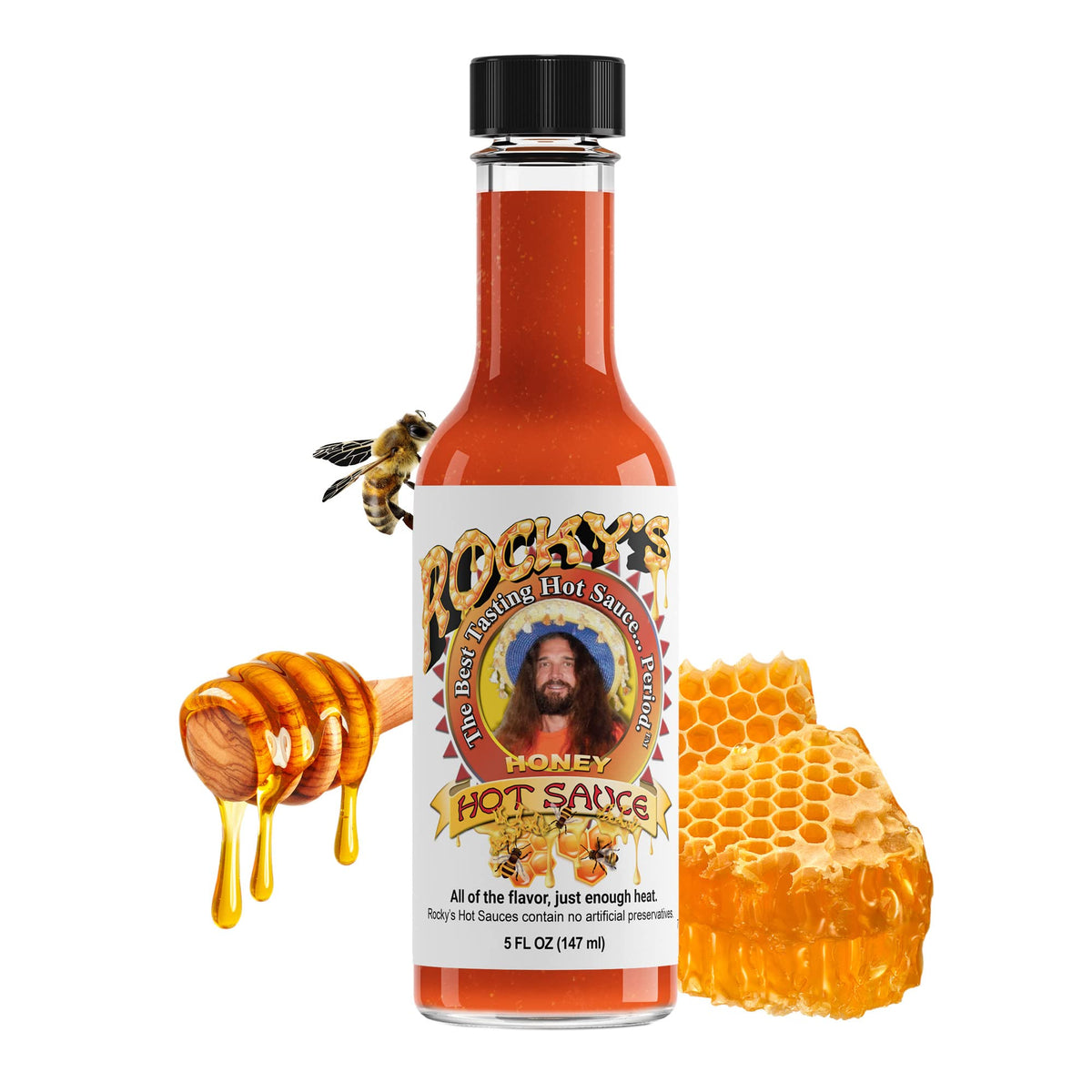 Rocky's 3 Pack! Honey Hot - Garlic - Bacon - Gourmet Red Chili Sauce with Perfectly Balanced Heat - Great Hot Sauce Gift and Wing Sauce - 5 oz (3