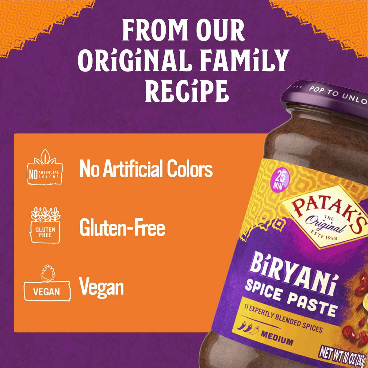 Pataks Curry Paste - Concentrated - Biryani - Medium - 10 oz - case of 6