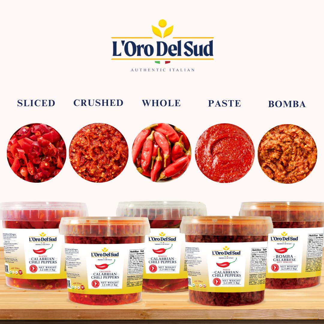 L'Oro Del Sud Crushed Calabrian Chili Pepper Paste, Spread, 2.2 lb (1 Kg)