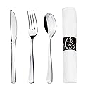 Party Essentials Party Supplies Wrapped Silverware Set Disposable, Pre Rolled Napkin and Cutlery, Spoons/Forks/Knives Silver, 25 Units