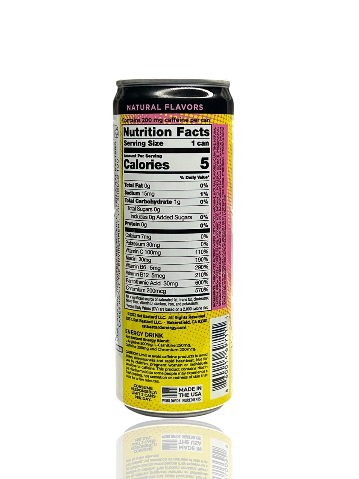 RAT BASTARD Energy Drink - Sugar-Free Caffeinated Beverage, Natural Caffeine to Boost Energy and Focus, Strawberry Lemonade Flavor, 12 fl oz Can (Case