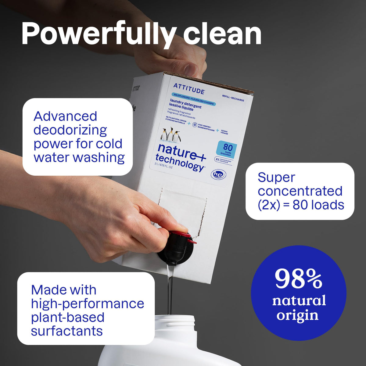 ATTITUDE Liquid Laundry Detergent Refill, EWG Verified, HE Compatible, Plant-Based & Vegan, Natural Laundry Soap, Citrus Zest Scent, 80 Loads, 67.6 Fl