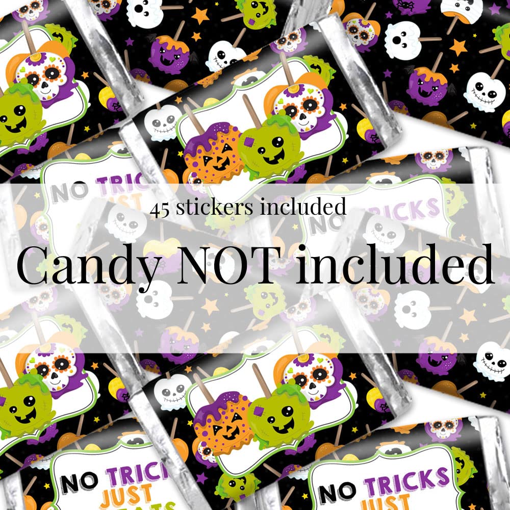 Spooky Candy Apple Themed Halloween Birthday Party Mini Chocolate Candy Bar Sticker Wrappers, 45 1.4" x 2.6" Wrap Around Labels by AmandaCreation