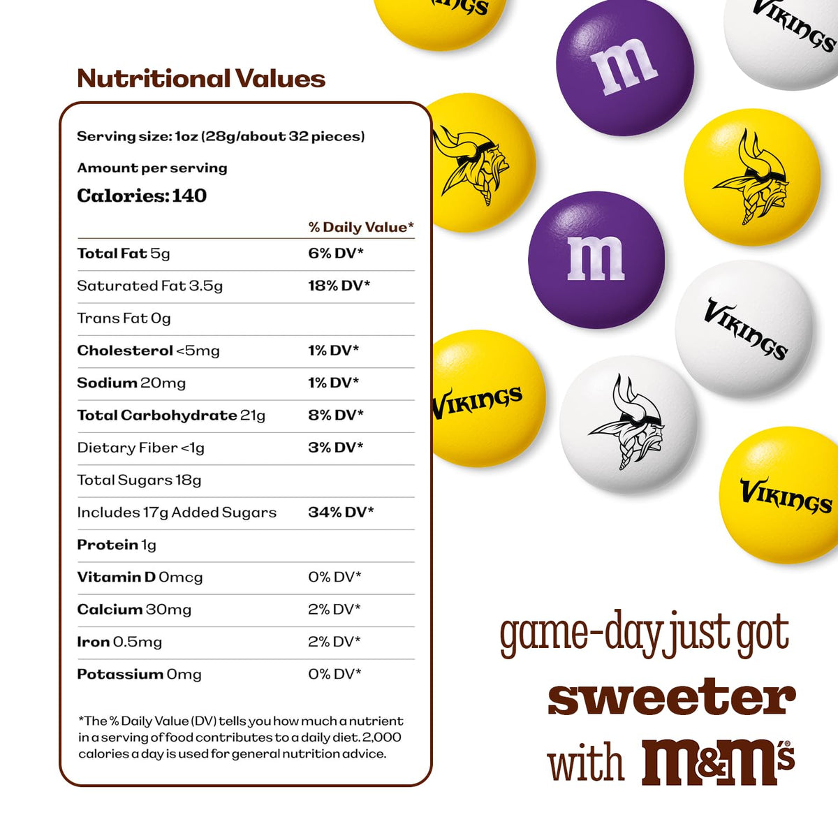 M&M'S NFL Minnesota Vikings Milk Chocolate, 2 lb Bulk Bag