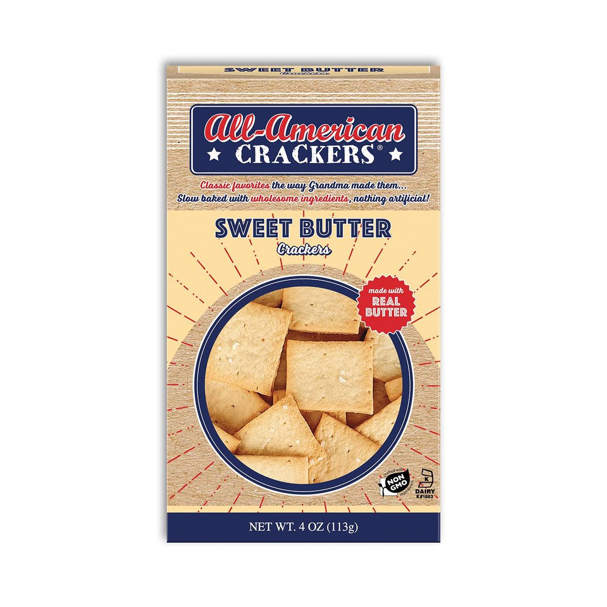 All-American Snack Crackers, Sweet Butter, 5 Ounce (Pack of 6), Made with Real Ingredients, Non-GMO, Kosher