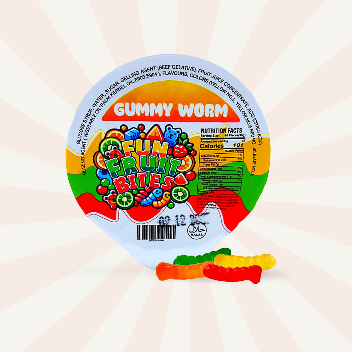 Fun Fruit Bites Gummy Worm Cup (Halal) (Pack 14)