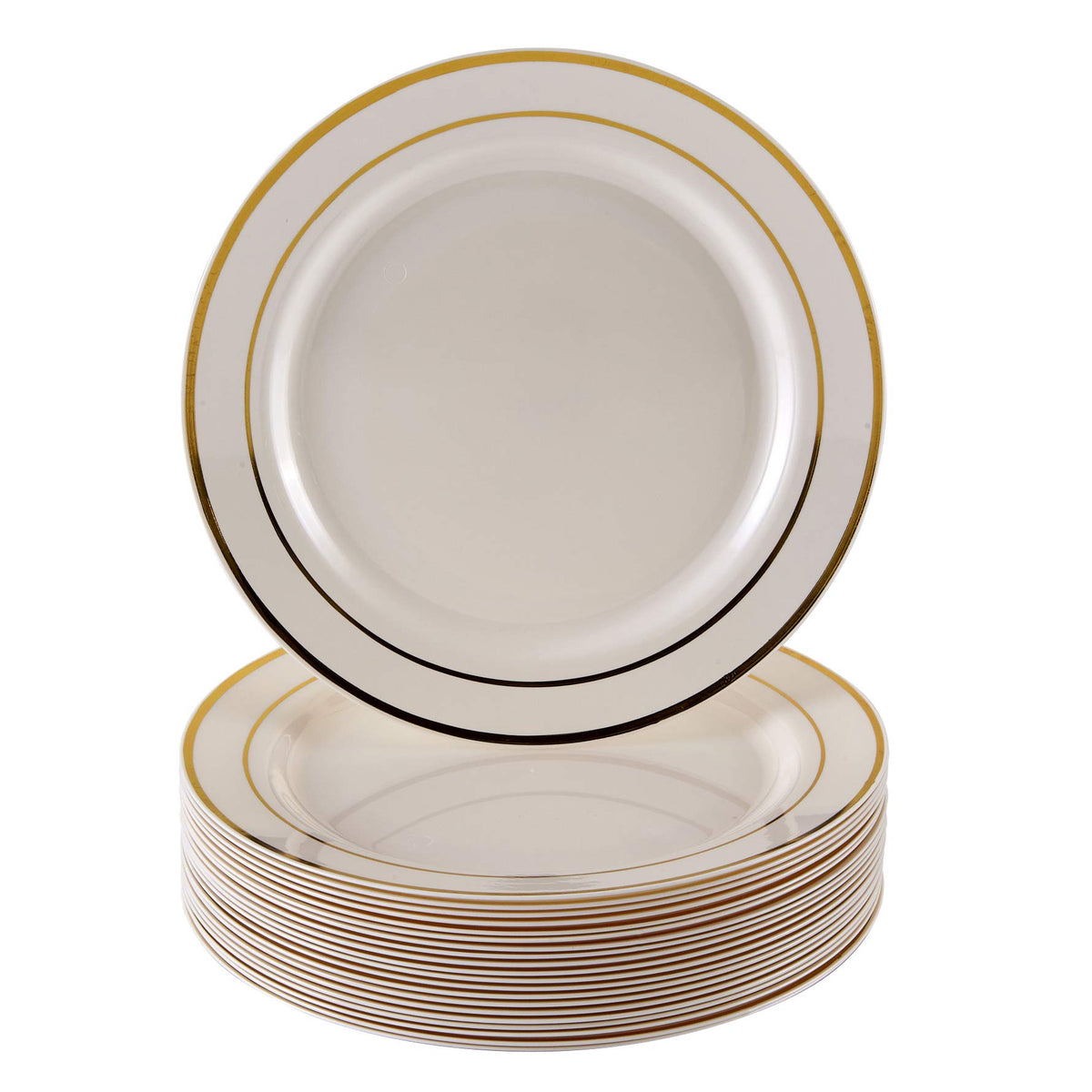 DISPOSABLE PLASTIC SIDE PLATES 7.5" Glare Ivory/Gold (20 pc)