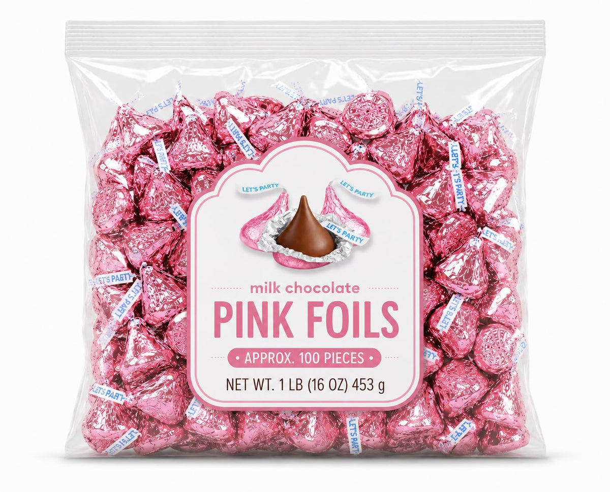 Pink Foil Milk Chocolate Candy Pieces Bulk Bag - 1 lb (Approx. 100 pieces)