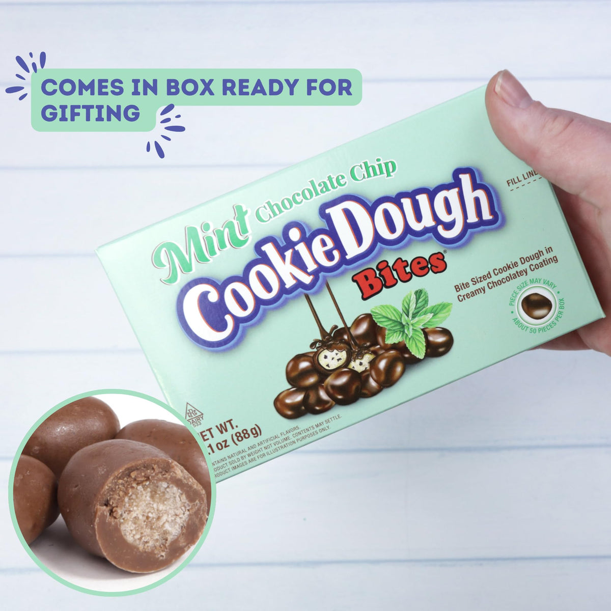 Mint Chocolate Chip Bite Sized Edible Cookie Dough, Creamy Coating, Dessert and Ice Cream Toppers, 3.1 Ounces (Pack of 3)