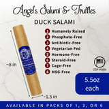 Angel's Salumi Duck Salami - 5.5 oz Gourmet Artisanal Charcuterie - Humanely Raised, Vegetarian-Fed, Antibiotic & Hormone-Free, No Phosphates