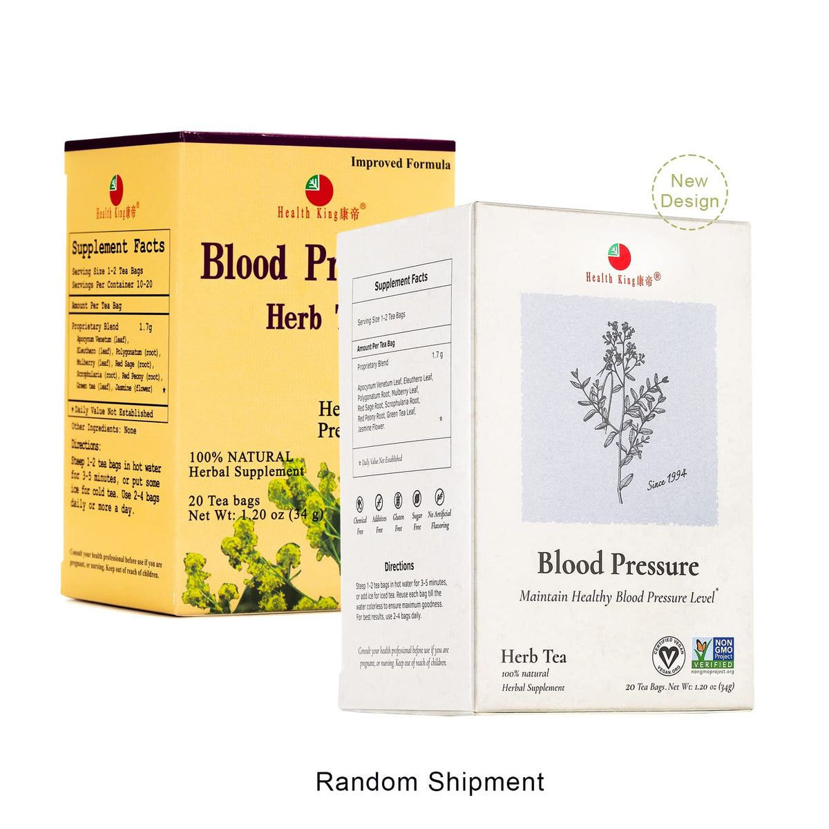 Health King Blood Pressure Herb Tea, Teabags, 20 Count Box