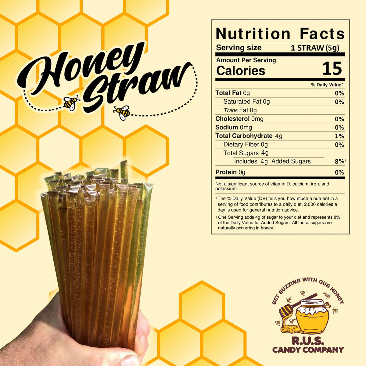 25 Pack Honey Sticks For Tea, Snacking, Honey Packets Single Serve Stir Sticks, Natural Flavor by R.U.S Candy Company- Honey Straws (Orange)