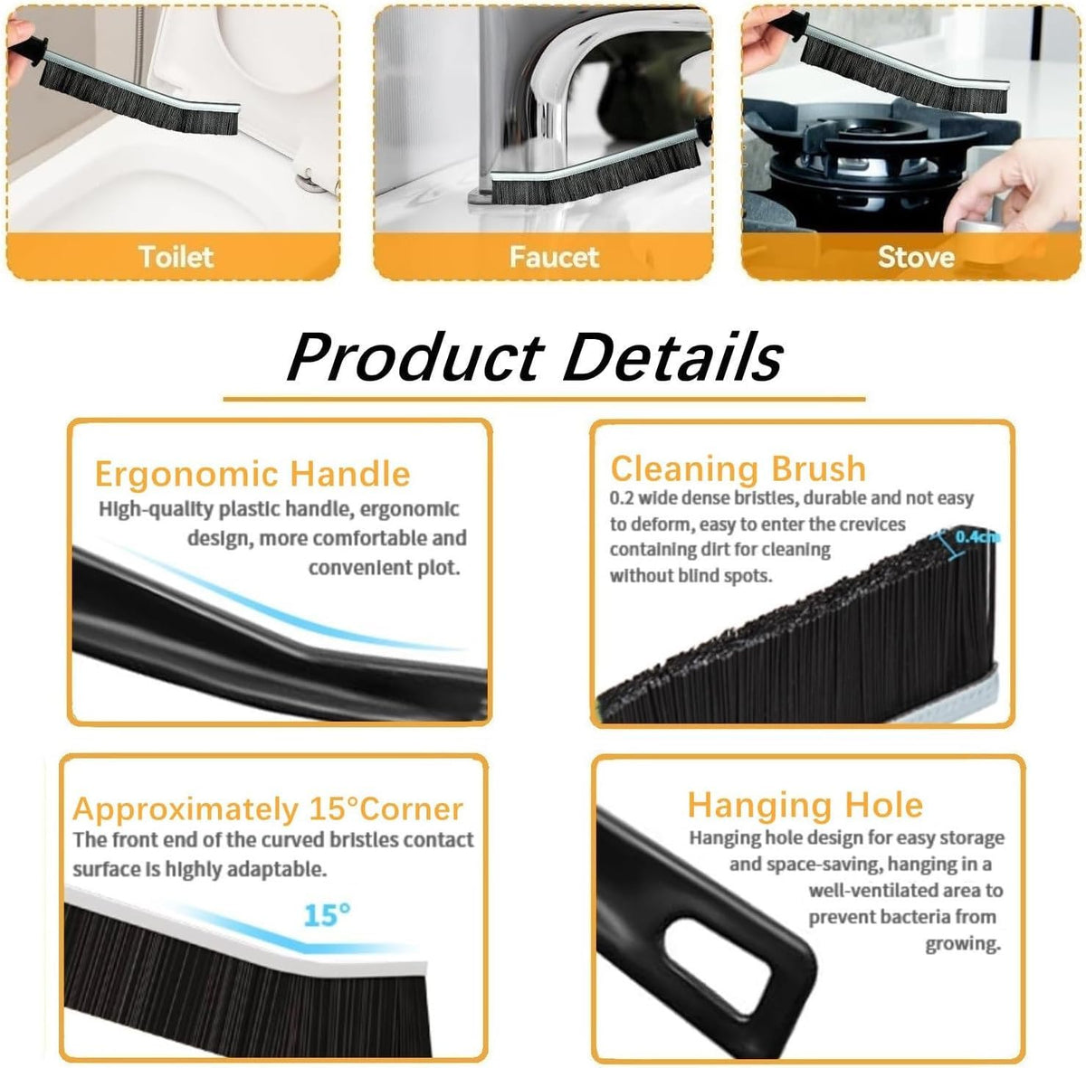 6Pcs Crevice Cleaning Brush, Cleaning Tools for Household Use, Multifunctional Gap Cleaning Supplies for Kitchen, Toilet, Bathroom, Vehicle, Window