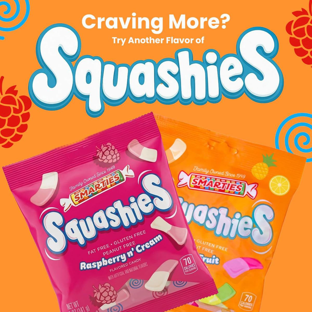 Smarties Squashies Mixed Fruit Flavor & Smarties Sampler Variety Pack- Peanut Free, Gluten Free & Fat Free Gummy Candy - Perfect for Birthday