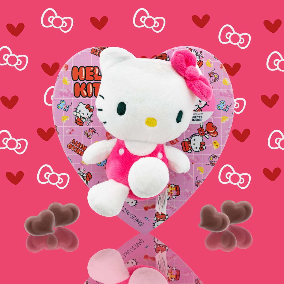 Galerie Hello Kitty Heart Box with Plush, Milk Chocolate Candy Assortment, Valentines Gift for Girls, 14 Individually Wrapped Candies, 2.96 Ounces