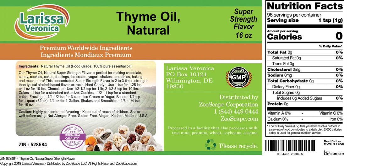 Thyme Oil, Natural Super Strength Flavor (16 oz, ZIN: 528584)