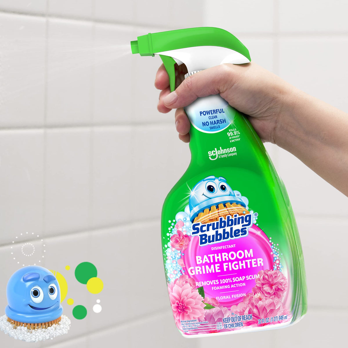 Scrubbing Bubble Bathroom Grime Fighter, Floral Fusion Scent, 32 oz Spray Bottle