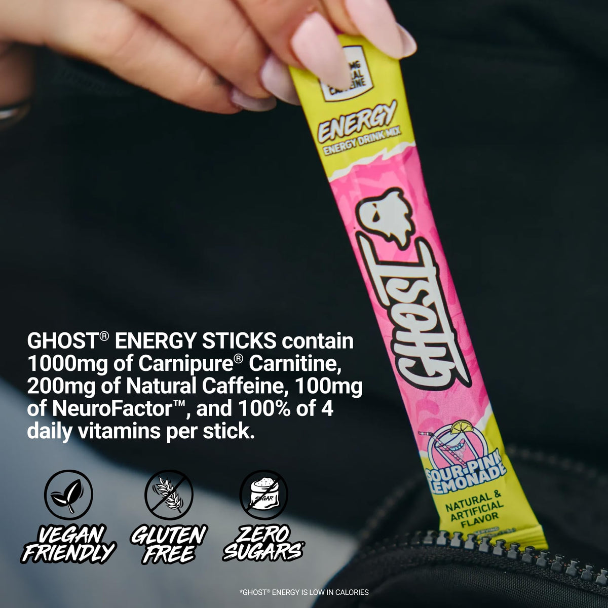 GHOST Sugar-Free Energy Drink Packets, Pink Lemonade, 24 Sticks