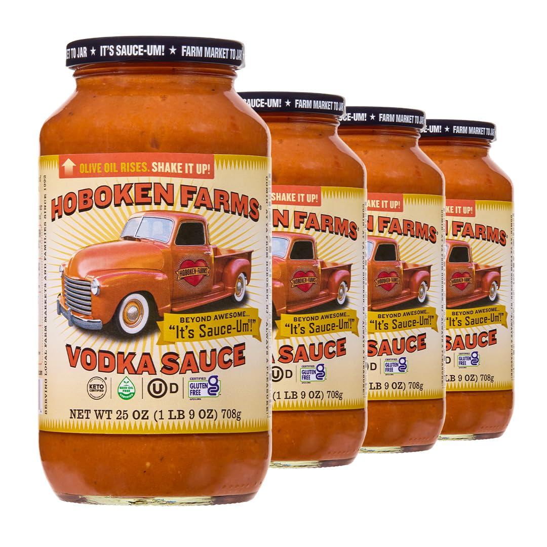 Hoboken Farms Vodka Sauce - No Sugar Added, Non-GMO, Preservative-Free, Low Carb, Keto - Better For You Pasta Sauce! (25 Fl Oz, Pack of 4)