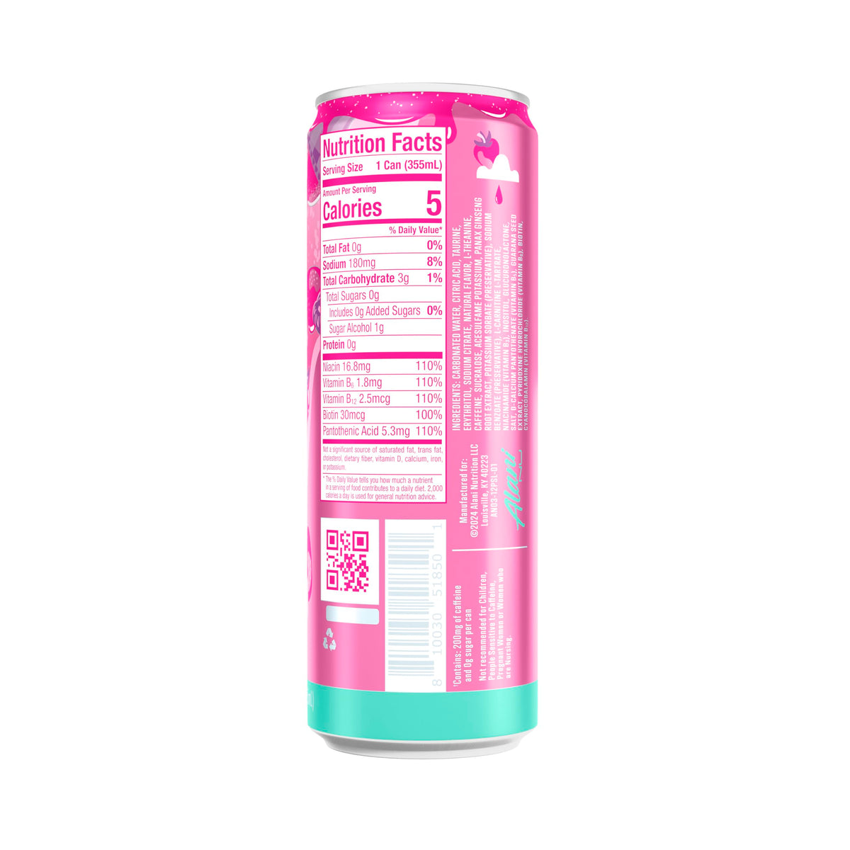 Alani Nu Energy Drink, Pink Slush, 12 Fl Oz, Zero Sugar, Gluten Free, Vegan, B Vitamins