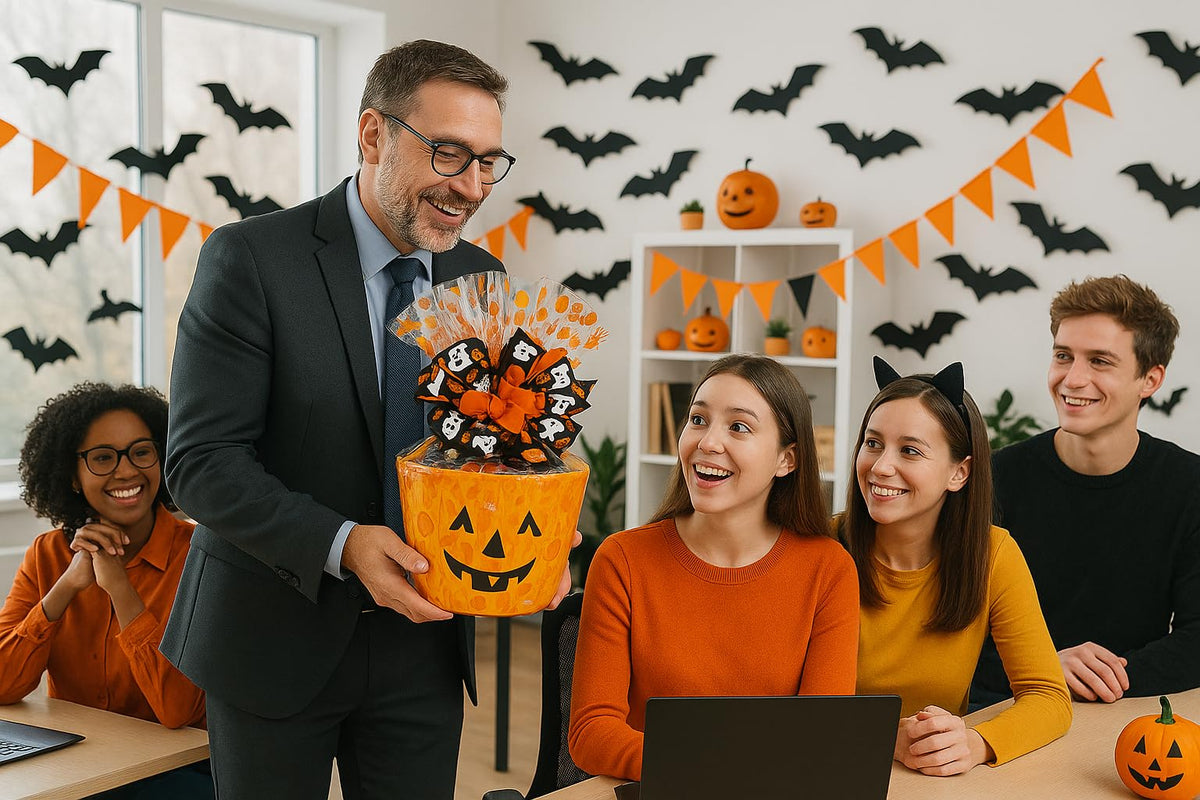 Halloween Pumpkin Gift Basket - Assorted Candy, Chocolates, Cookies & Snacks - Customizable Gift for Kids, Adults, Family, or Office (12" Timberland