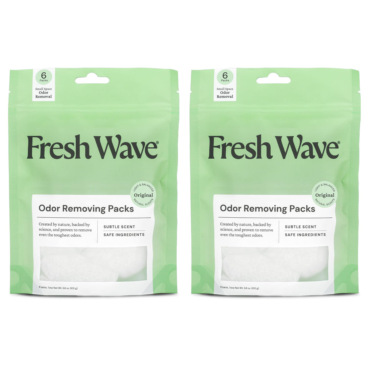 Fresh Wave Odor Eliminating & Deodorizing Packs | 2 Bags of 6 Each | Safer Odor Relief for Small Spaces | Natural Plant-Based Odor Eliminator | Odor